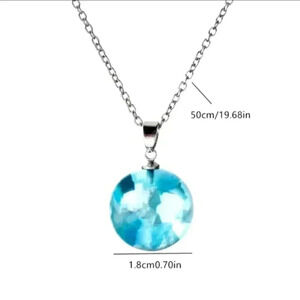 Blue Sky White Cloud Necklace Transparent Ball Shape Resin Pendant Necklace..NWT